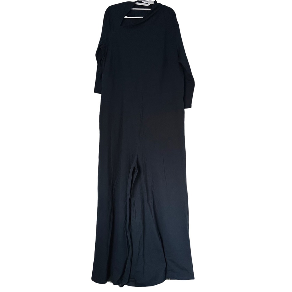 Zapelle by EShakti‎ Asymmetric Neck Cotton Knit Jumpsuit in Navy Blue Size 2X
